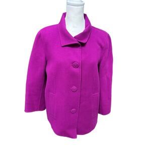 Talbots 100% Wool Size 4 Magenta Purple Jacket Coat 3/4 Sleeves 4 Buttons